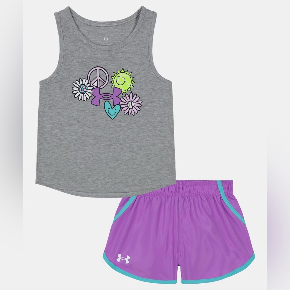 NEW Under‎ Armour Little Girls Peace Softball Soccer Tank Top & Shorts Set, 6X